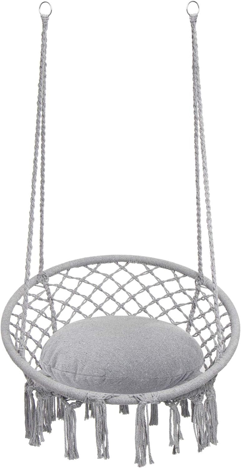 Y-STOP Macrame Hammock Chair Swing, Supports Up to 330 lbs, Indoor and Outdoor Hanging Cotton Rope Chair in Light Grey