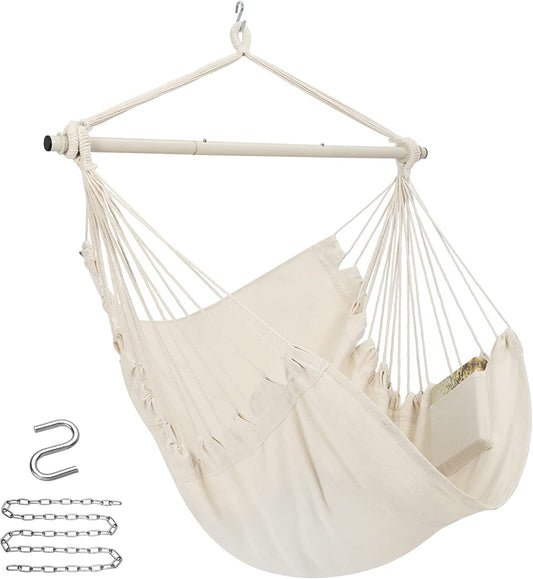 Y-STOP Hammock Chair with Hanging Rope Swing and Durable Hanging Kit (White)